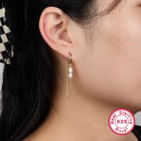 1 Pair Elegant Simple Style Geometric Plating Inlay Sterling Silver Pearl 18k Gold Plated White Gold Plated Drop Earrings main image 4