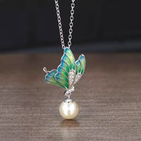 Sterling Silver Elegant Simple Style Butterfly Butterfly Pearl Pendant Necklace main image 1