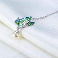 Sterling Silver Elegant Simple Style Butterfly Butterfly Pearl Pendant Necklace main image 3