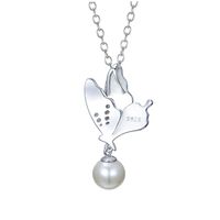 Sterling Silver Elegant Simple Style Butterfly Butterfly Pearl Pendant Necklace main image 5