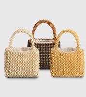 Women's Small Maple Color Block Vintage Style Square Open Straw Bag main image video