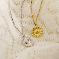 304 Stainless Steel 18K Gold Plated IG Style Plating Sunflower Pendant Necklace main image 7