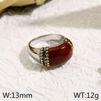 Retro Geometric Titanium Steel Plating Inlay Natural Stone Rhinestones Rings sku image 1