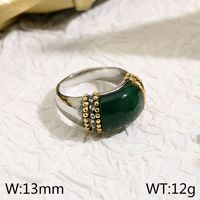 Retro Geometric Titanium Steel Plating Inlay Natural Stone Rhinestones Rings sku image 8