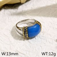 Retro Geometric Titanium Steel Plating Inlay Natural Stone Rhinestones Rings sku image 13