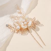 Femmes Élégant De Mariée Fleur Métal Placage Incruster Acrylique Perles Artificielles Épingle À Cheveux main image 3