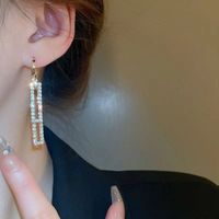 1 Pair Glam Shiny Rectangle Plating Inlay Alloy Zircon Drop Earrings main image 3