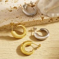1 Pair Classic Style C Shape Horns Plating 304 Stainless Steel 18K Gold Plated Ear Studs main image 1