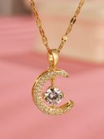 Elegant Moon Stainless Steel Plating Hollow Out Inlay Zircon 18k Gold Plated Pendant Necklace main image 1