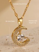 Elegant Moon Stainless Steel Plating Hollow Out Inlay Zircon 18k Gold Plated Pendant Necklace main image 2