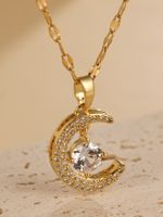 Elegant Moon Stainless Steel Plating Hollow Out Inlay Zircon 18k Gold Plated Pendant Necklace main image 3