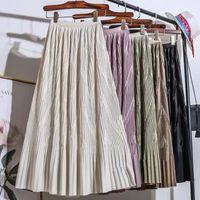Summer Spring Autumn Casual Solid Color Polyester Maxi Long Dress Skirts main image 8