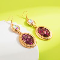 1 Pair Glam Classical Oval Plating Inlay Alloy Pu Glass Drop Earrings main image 3