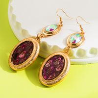 1 Pair Glam Classical Oval Plating Inlay Alloy Pu Glass Drop Earrings main image 4