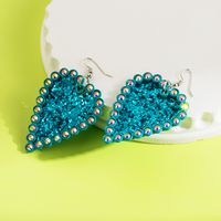 1 Pair Elegant Romantic Heart Shape Plating Inlay Pu Leather Alloy Rhinestones Drop Earrings main image 4