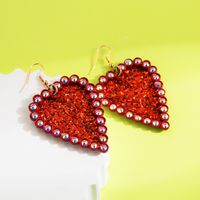 1 Pair Elegant Romantic Heart Shape Plating Inlay Pu Leather Alloy Rhinestones Drop Earrings main image 3