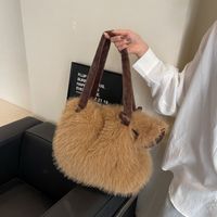 Women's Plush Solid Color Vintage Style Classic Style Sewing Thread Square Zipper Shoulder Bag main image 4