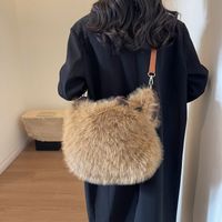 Women's Plush Solid Color Vintage Style Classic Style Sewing Thread Square Zipper Shoulder Bag main image 5