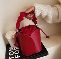 Women's Medium Pu Leather Solid Color Elegant Bucket String Crossbody Bag sku image 2