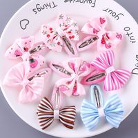 Girl's Sweet Stripe Fruit Bow Knot Cloth Printing Hair Clip main image 3