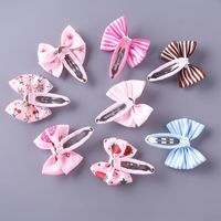 Girl's Sweet Stripe Fruit Bow Knot Cloth Printing Hair Clip main image 5