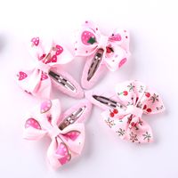 Girl's Sweet Stripe Fruit Bow Knot Cloth Printing Hair Clip main image 4