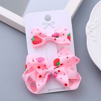 Girl's Sweet Cherry Strawberry Bow Knot Cloth Hair Clip sku image 3
