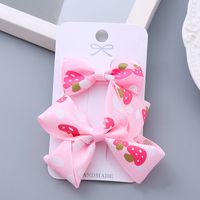 Girl's Sweet Cherry Strawberry Bow Knot Cloth Hair Clip sku image 5