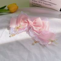 Kid'S Cute Sweet Bow Knot Cloth Tassel Inlay Artificial Pearls Hair Clip sku image 1