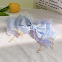 Kid'S Cute Sweet Bow Knot Cloth Tassel Inlay Artificial Pearls Hair Clip sku image 2