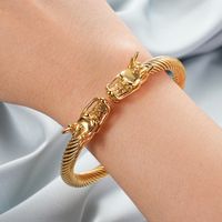 Simple Style Cool Style Dragon Stainless Steel Plating Inlay Zircon 18k Gold Plated Men's Bangle main image 5
