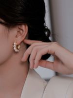 1 Piece Elegant Geometric Alloy Artificial Pearls Hoop Earrings main image 1