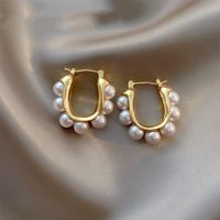1 Piece Elegant Geometric Alloy Artificial Pearls Hoop Earrings main image 6