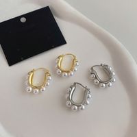 1 Piece Elegant Geometric Alloy Artificial Pearls Hoop Earrings main image 4