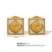1 Pair Elegant Water Droplets Solid Color Shell Scallop Plating Inlay Titanium Steel Rhinestones 18k Gold Plated Ear Studs main image 3