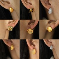 1 Pair Elegant Water Droplets Solid Color Shell Scallop Plating Inlay Titanium Steel Rhinestones 18k Gold Plated Ear Studs main image 10