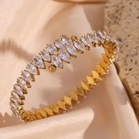 Elegant Solid Color Copper Plating Inlay Zircon Gold Plated Bangle main image 8