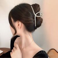 Women's Simple Style Solid Color Metal Plating Inlay Rhinestones Pearl Hair Claws main image 3