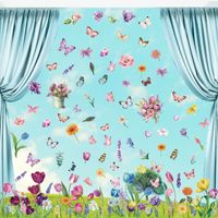 Chinoiserie Casual Color Block Plant PVC Window Stickers Wall Art main image 1