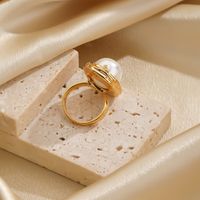 Elegant Original Design Korean Style Round Copper Inlay Freshwater Pearl 18k Gold Plated Open Rings main image 11