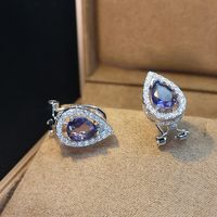 1 Pair Elegant Shiny Water Droplets Inlay Copper Artificial Gemstones Zircon Ear Studs sku image 3