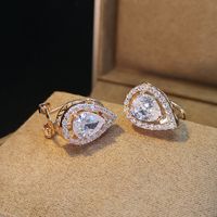 1 Pair Elegant Shiny Water Droplets Inlay Copper Artificial Gemstones Zircon Ear Studs sku image 7