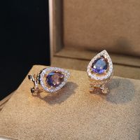1 Pair Elegant Shiny Water Droplets Inlay Copper Artificial Gemstones Zircon Ear Studs sku image 9