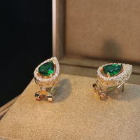1 Pair Elegant Shiny Water Droplets Inlay Copper Artificial Gemstones Zircon Ear Studs sku image 8