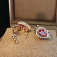 1 Pair Elegant Shiny Water Droplets Inlay Copper Artificial Gemstones Zircon Ear Studs sku image 10