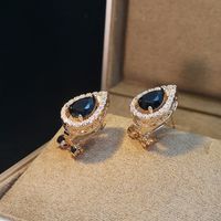 1 Pair Elegant Shiny Water Droplets Inlay Copper Artificial Gemstones Zircon Ear Studs sku image 11
