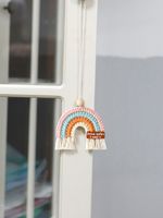 New Rainbow Handbag Pendant Home Hanging Decoration Hand-woven Pastoral Nordic Style Driving Warning Slogan Automobile Hanging Ornament main image 5