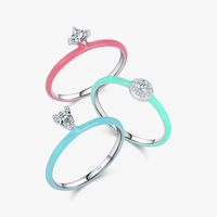Sterling Silver Ig Style Sweet Square Water Droplets Epoxy Plating Zircon Rings main image 9