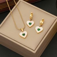 304 Stainless Steel Copper 18K Gold Plated Casual Simple Style Plating Inlay Heart Shape Crystal Shell Jewelry Set main image 1