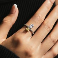 Ig Style Shiny Round Square Sterling Silver Plating Inlay Zircon Rhodium Plated Rings main image 1